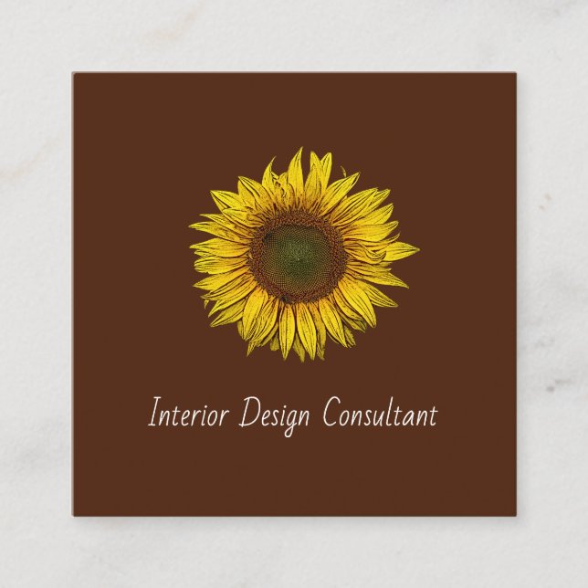 Sunflower QR code Interior Designer Rustic Brown Quadratische Visitenkarte (Vorderseite)