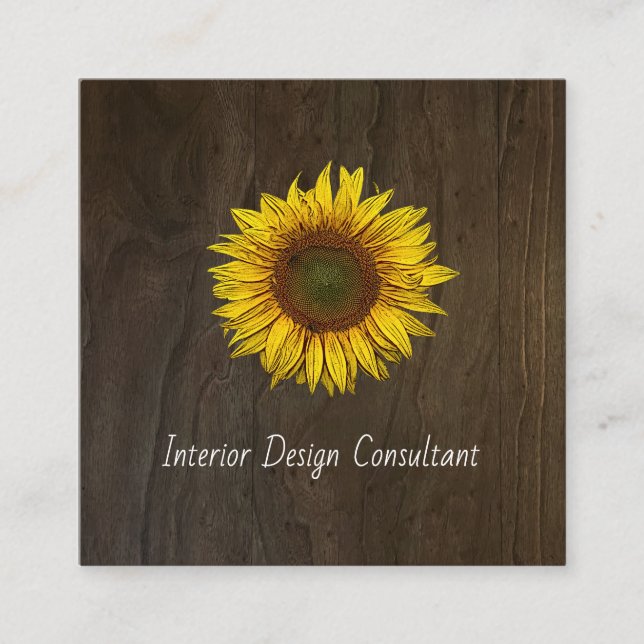 Sunflower QR code Interior Designer Rustic Wood Quadratische Visitenkarte (Vorderseite)