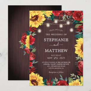 Sunflower Red Floral Mason Jar Wedding Einladung