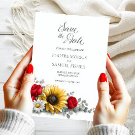 Sunflower Red Rose Floral Wedding Save the Date