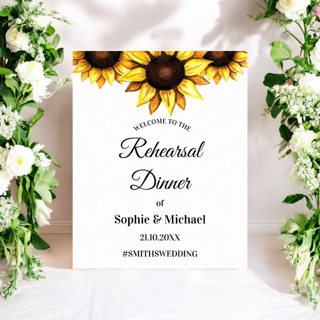 Sunflower Rehearsal Dinner Wedding White Yellow Poster (Von Creator hochgeladen)