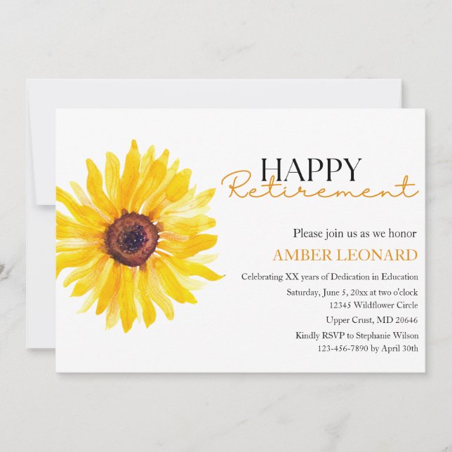 Sunflower Retirement Invitation |Teacher or Admin Einladung (Vorderseite)