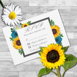 Sunflower Rose Daisy Floral Wedding RSVP Karte