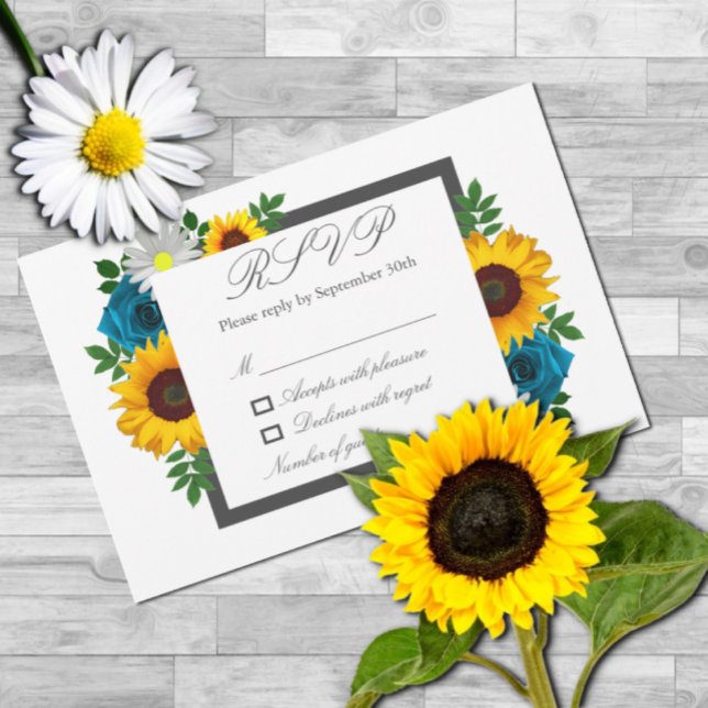 Sunflower Rose Daisy Floral Wedding RSVP Karte (Von Creator hochgeladen)