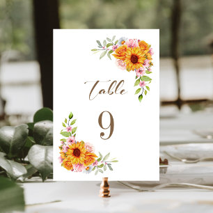 Sunflower Rose Floral Mariage Numéro de table