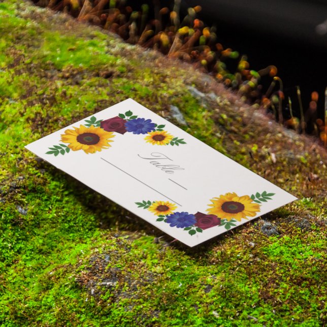 Sunflower Rose Floral Wedding Place Card Platzkarte (Von Creator hochgeladen)