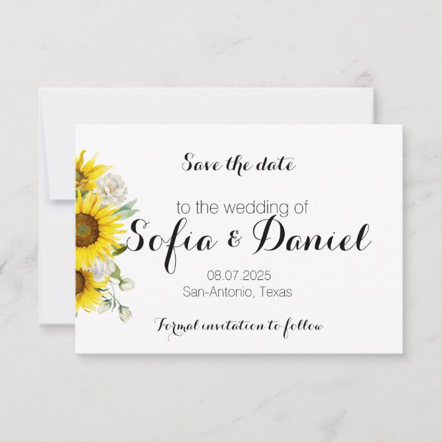 Sunflower rose wedding photo Save The Date Card (Vorderseite)