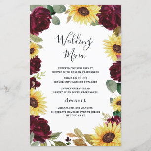 Sunflower Roses Bourgogne Rouge Mariage Cartes de