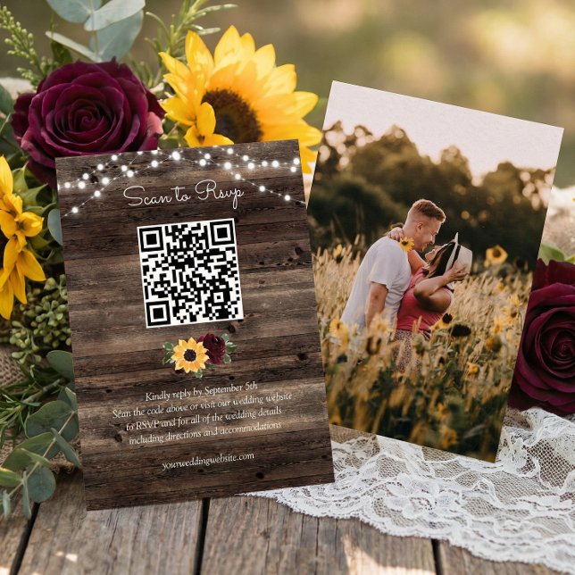 Sunflower Roses Wedding QR Code RSVP Begleitkarte (Von Creator hochgeladen)