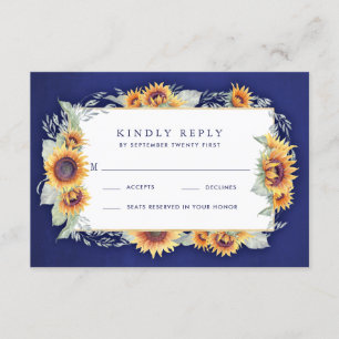 Sunflower Royal Blue Rustic Wedding Cartes RSVP