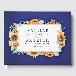 Sunflower Royal Blue Rustic Wedding Guest Book Gästebuch