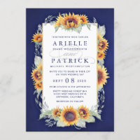 Sunflower Royal Blue Rustic Wedding Invitations