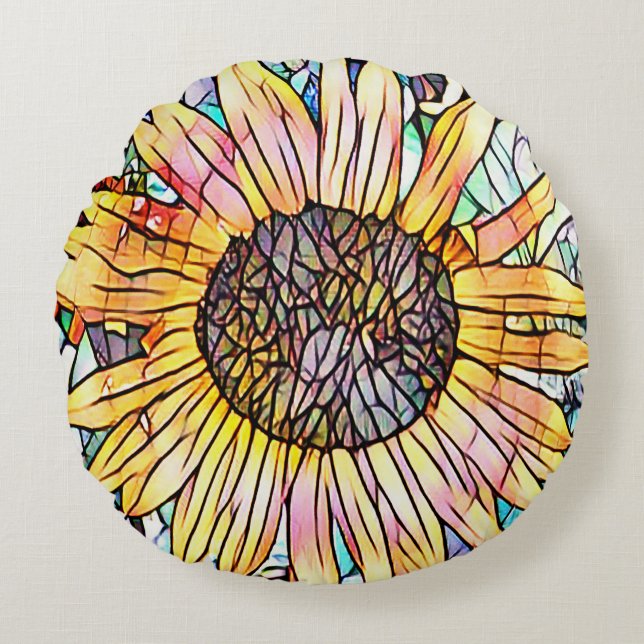 SUNFLOWER RUNDES KISSEN (Vorderseite)