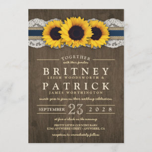 Sunflower Rustic Blue Burlap Invitations de mariag
