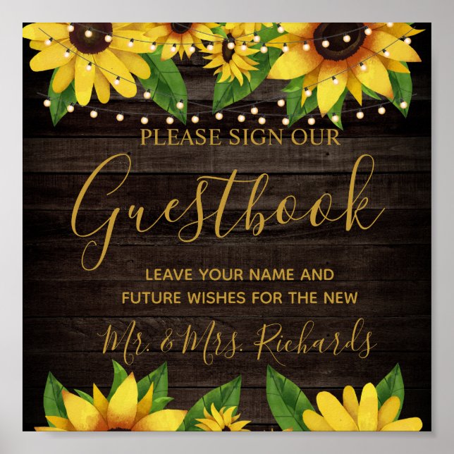 Sunflower Rustic Bois String Mariage Livre d'or (Devant)