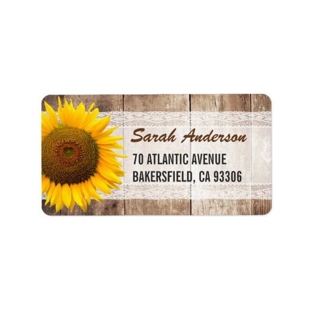 Sunflower Rustic Country Lace Barn Wood Adressaufkleber (Vorne)