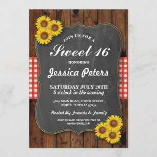 Sunflower Rustic Sweet 16 Party Chalk Invitation e