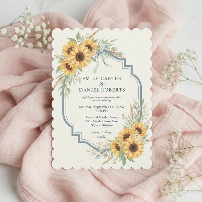 Sunflower Rustic Wedding Invitation Floral Einladung (Elegant rustic wedding invitation with sunflower florals 🌻)