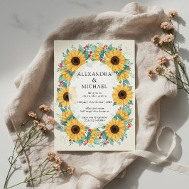 Sunflower Rustic Wedding Invitation Floral Einladung