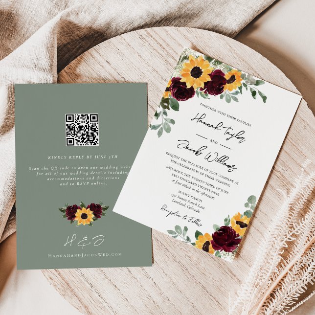 Sunflower Rustic Wedding QR Code UAWG Einladung (Von Creator hochgeladen)