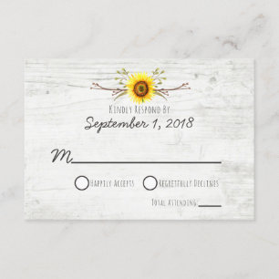 Sunflower Rustic Wood Farm Faire-part de mariage R