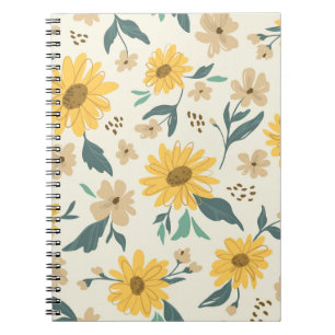 Sunflower seamless pattern. Yellow daisy on off wh Notizblock