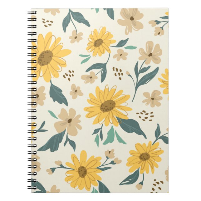 Sunflower seamless pattern. Yellow daisy on off wh Notizblock (Vorderseite)