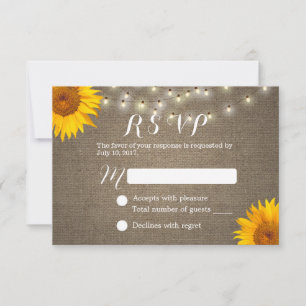 Sunflower & String Lights Burlap Wedding RSVP