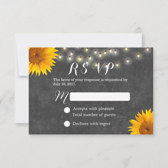 Sunflower & String Lights Chalkboard Wedding RSVP (Devant)