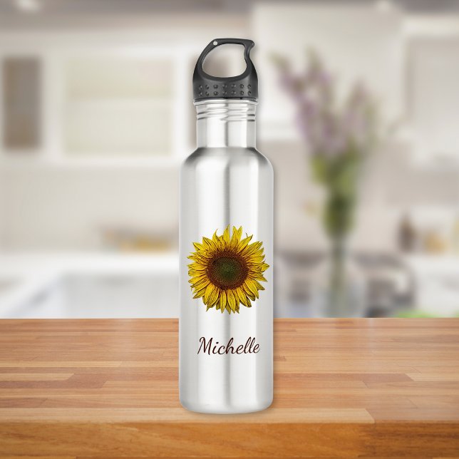 Sunflower Sunflower Rustic Botanical Personalized Edelstahlflasche (Von Creator hochgeladen)