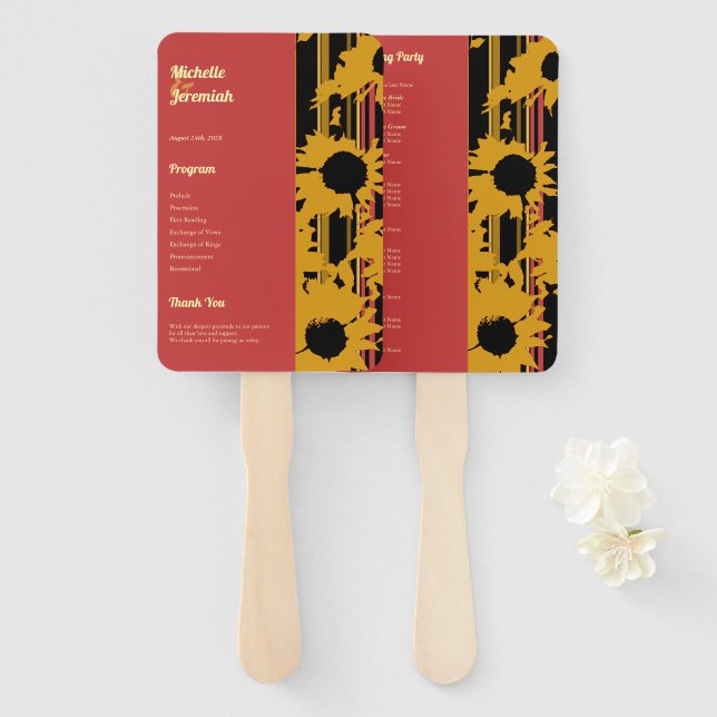 Sunflower Sunset Coral Gold Modern Wedding Fächer (Vorne und Hinten)