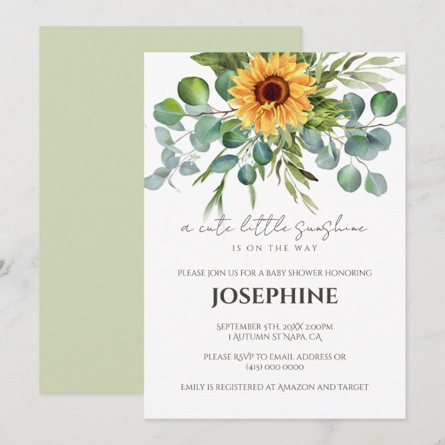 Sunflower Sunshine Baby shower automne Invitation (Devant / Derrière)