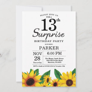 Sunflower Surprise 13e anniversaire Invitation
