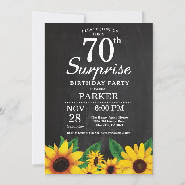 Sunflower Surprise 70e anniversaire Invitation (Devant)