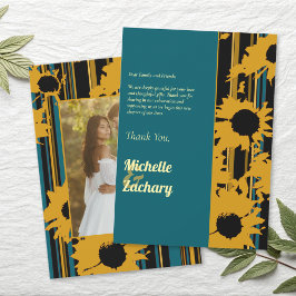 Sunflower Teal Blue Gold Modern Wedding Dankeskarte