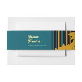 Sunflower Teal Blue Gold Modern Wedding Einladungsbanderole