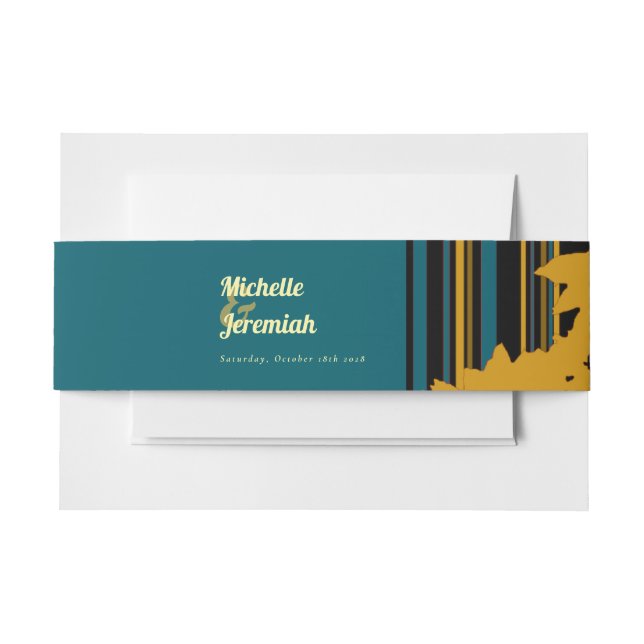 Sunflower Teal Blue Gold Modern Wedding Einladungsbanderole (Vorderseite Beispiel)