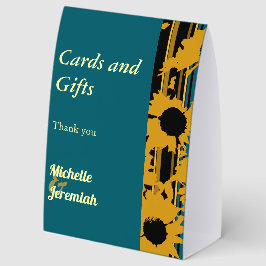 Sunflower Teal Blue Modern Wedding Cards & Gifts Tischaufsteller