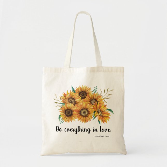 SUNFLOWER TOTE BAG MIT BIBEBAR VERSEHEN TRAGETASCHE (Vorne)