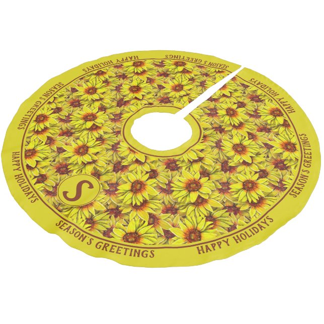 Sunflower Tree Skirt Polyester Weihnachtsbaumdecke (Schrägansicht)