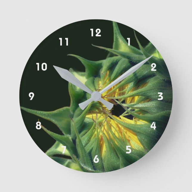 Sunflower Unfolding Floral Runde Wanduhr (Vorderseite)
