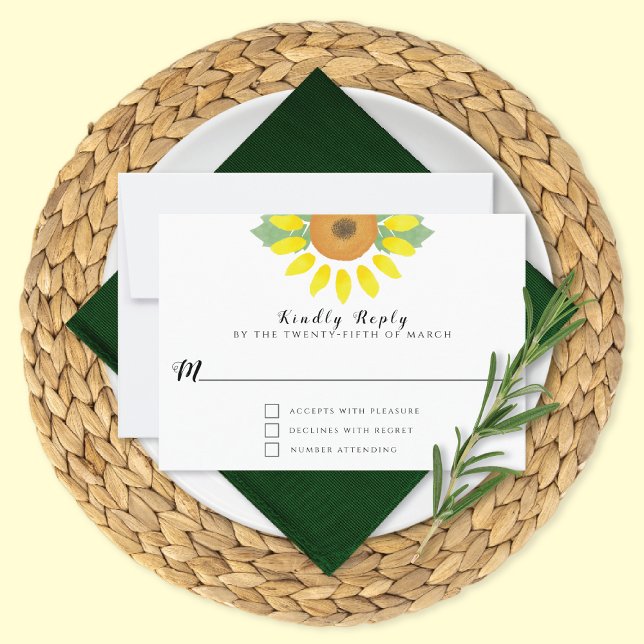 Sunflower Watercolor Floral Wedding RSVP Karte (Von Creator hochgeladen)