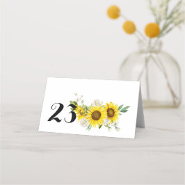 Sunflower watercolor white roses wedding platzkarte