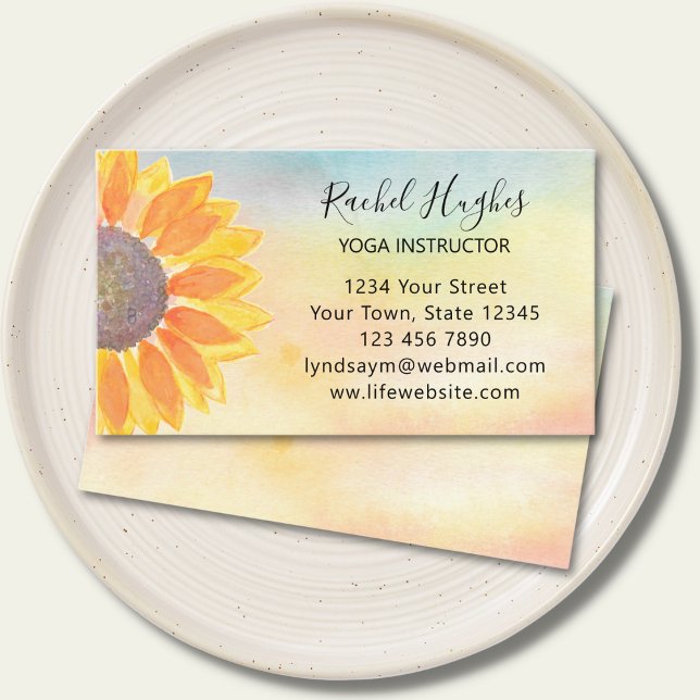 Sunflower Watercolor Yoga Instructeur Carte de vis (Créateur téléchargé)