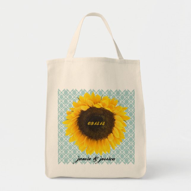 Sunflower Wedding Date Honeymoon Beach Bag Tragetasche (Vorne)