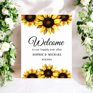 Sunflower Wedding White Yellow Welcome Sign Poster