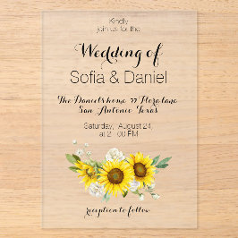 Sunflower white rose wedding Acrylic Invitation Acryleinladungen