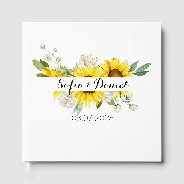 Sunflower white rose wedding white gästebuch (Vorderseite)