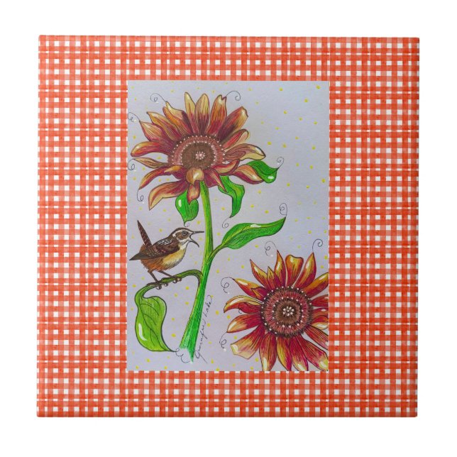Sunflower Wren Tile Fliese (Vorderseite)