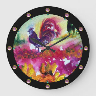 SUNFLOWERS AND BLACK ROOSTER GROßE WANDUHR
